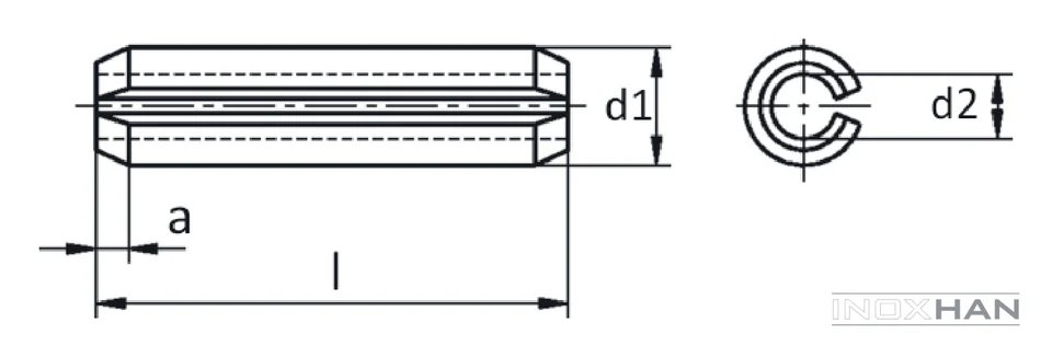 INOX Yarıklı Pim teknik çizimi