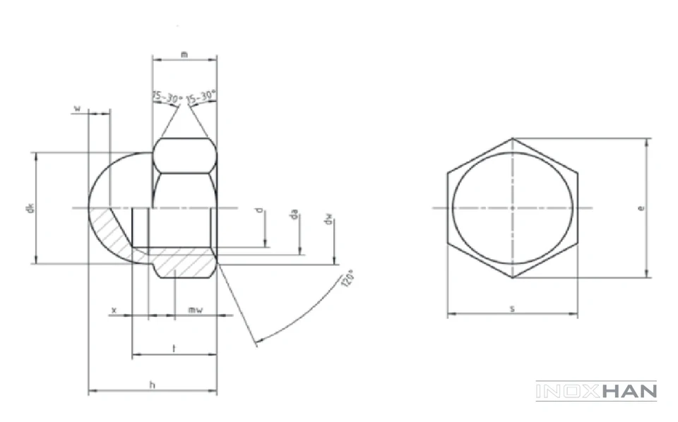 INOX Kör Somun teknik çizimi