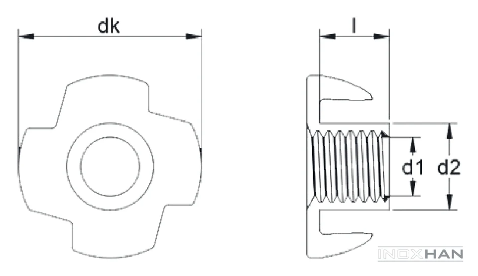 INOX Ağaç Somun teknik çizimi
