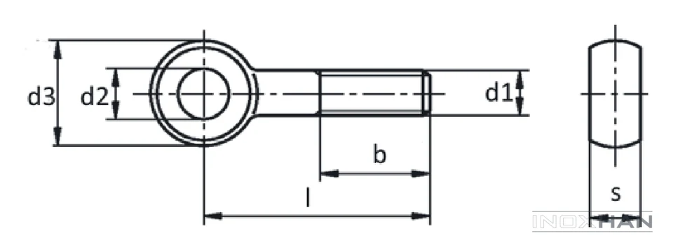 INOX Gözlü Cıvata teknik çizimi