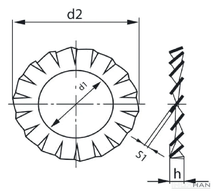 INOX Tırtıklı Rondela Dış teknik çizimi