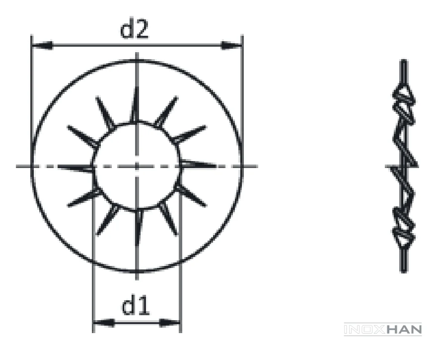 INOX Tırtıklı Rondela İç teknik çizimi