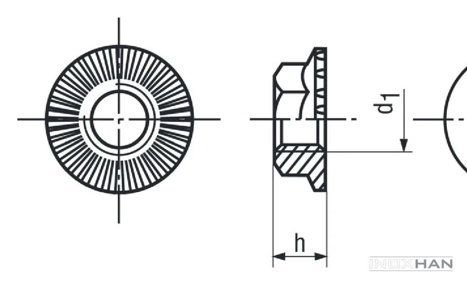INOX Altıköşe Flanşlı Somun teknik çizimi