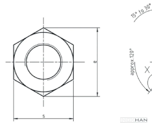 INOX Altıköşe Somun teknik çizimi