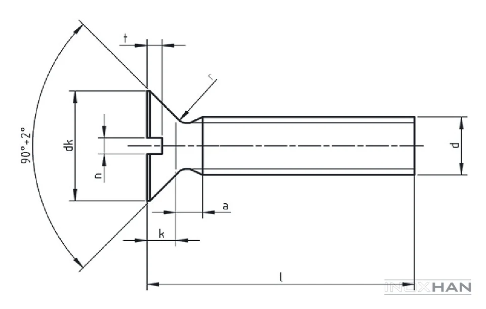 INOX Havşa Başlı Metrik Vida teknik çizimi