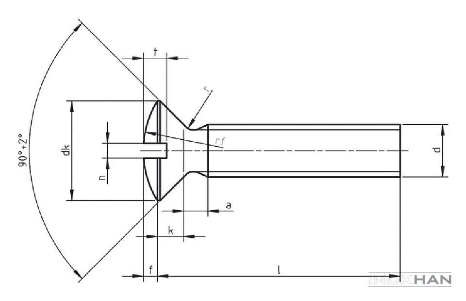 INOX Mercimek Başlı Metrik Vida teknik çizimi