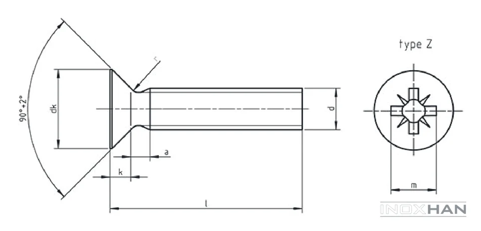 INOX Yıldız Havşa Başlı Metrik Vida teknik çizimi
