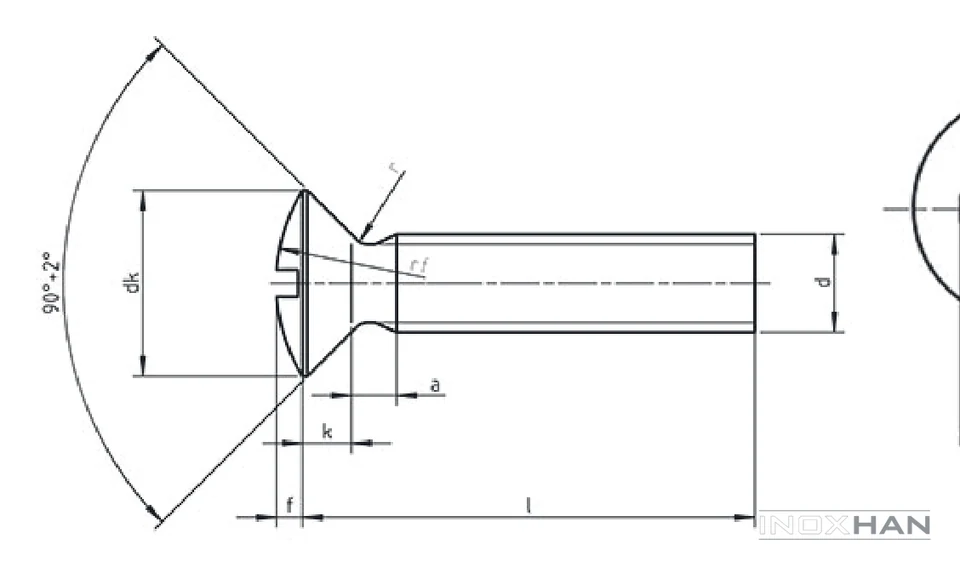INOX Yıldız Mercimek Başlı Metrik Vida teknik çizimi