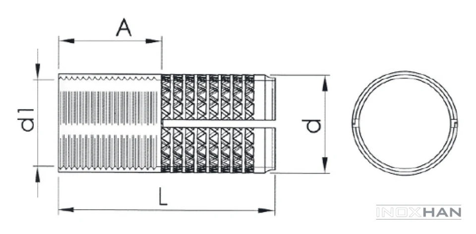 INOX Çakma Dübel teknik çizimi
