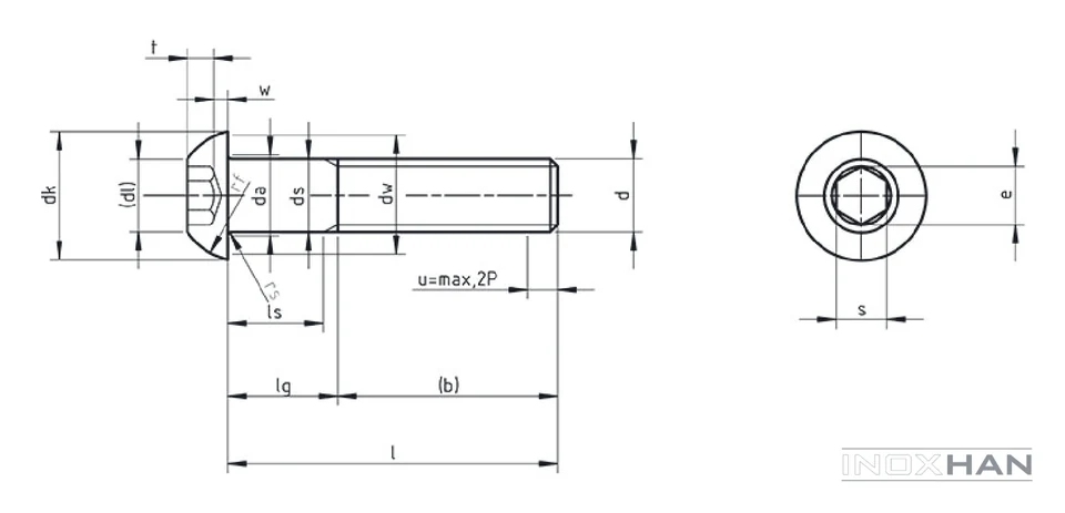 INOX Bombe Başlı İmbus Cıvata teknik çizimi